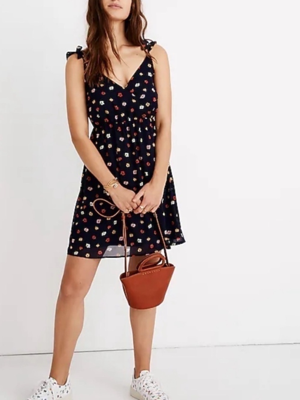 Madewell Ruffle-Strap Wrap Dress Confetti Floral Navy Sleeveless Mini